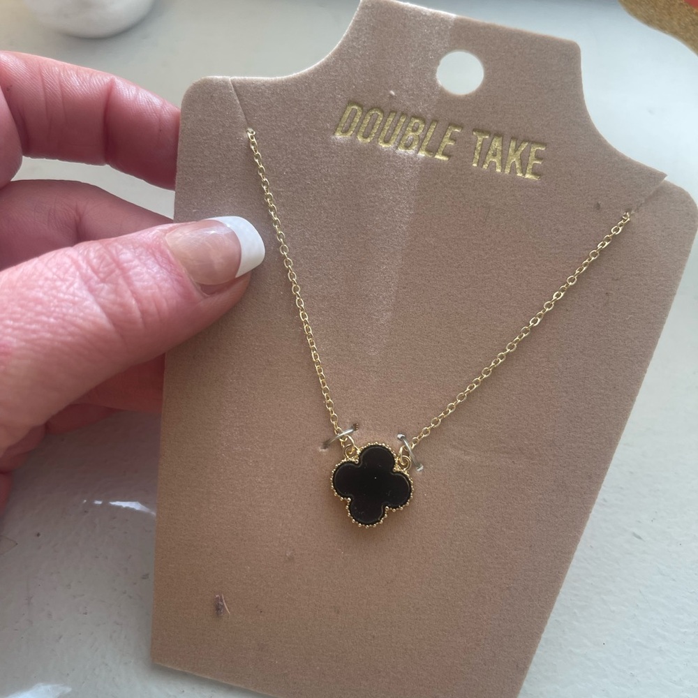 Gold and Black Clover Necklace